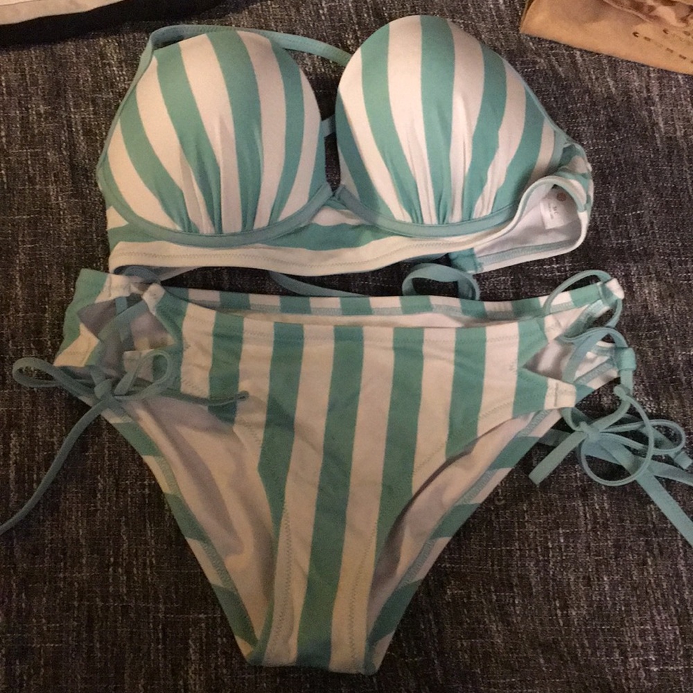 Super cute blue and white striped bikini
